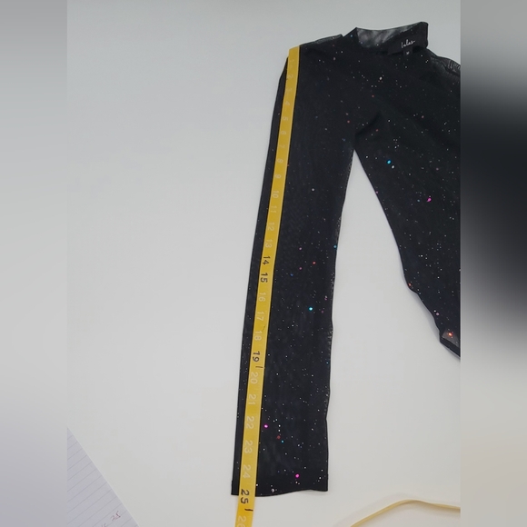 Lulu's Black Sheer Bodysuit with Glitter Accents, Long sleeves, High neck,  Sz M - Picture 6 of 9